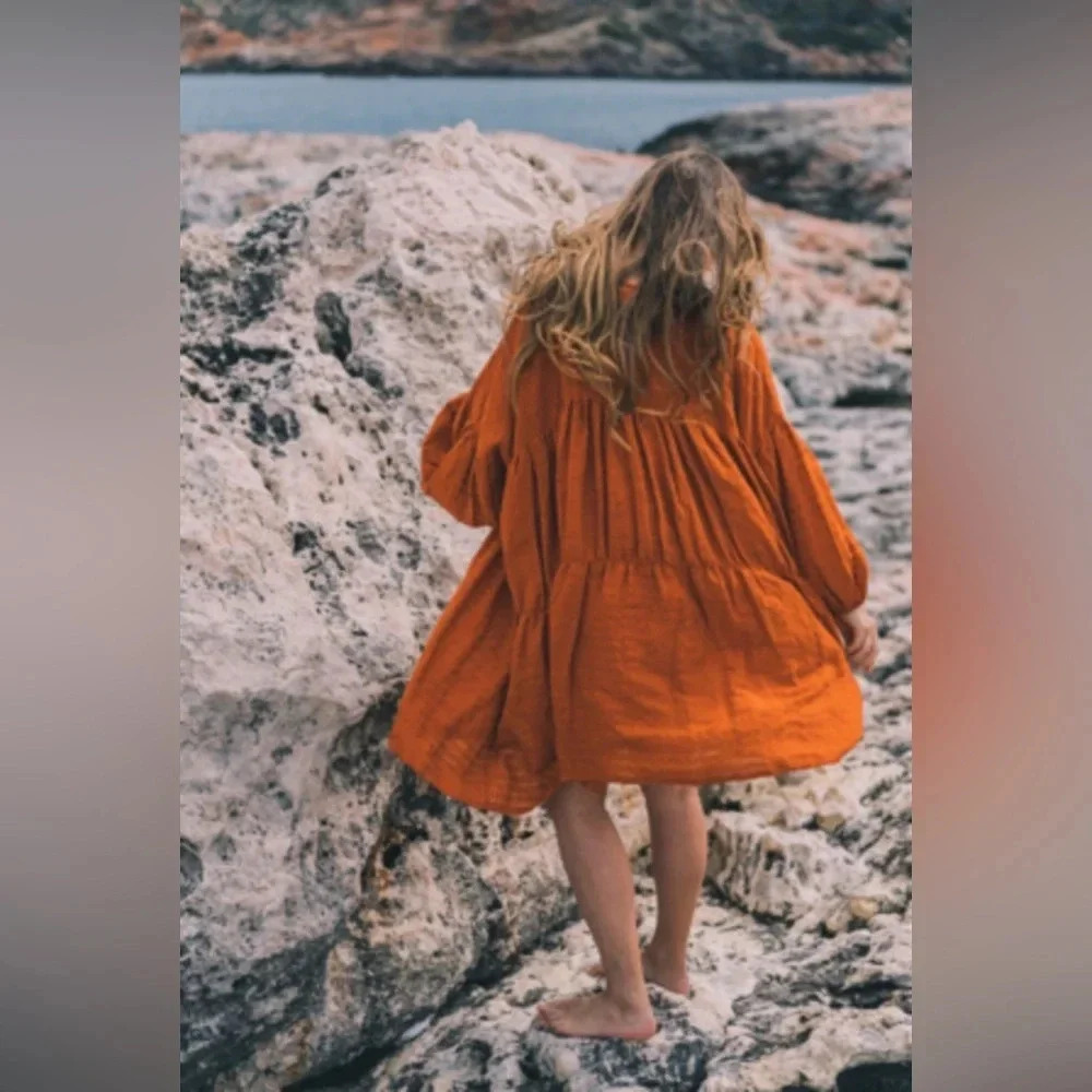 NEW A PERFECT NOMAD Symi Dress Trapez Organic Cotton Ochre Orange One Size - Picture 2 of 16
